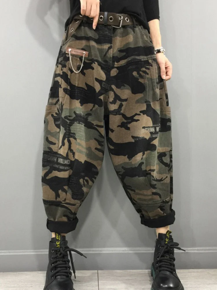 Streetwear Personality Denim Pants Female Spring And Summer Loose Retro Camouflage Casual Nine-point Elastic Waist Harem Pants
Streetwear Personality Denim Pants Female Spring And Summer Loose Retro Camouflage Casual Nine-point Elastic Waist Harem Pants