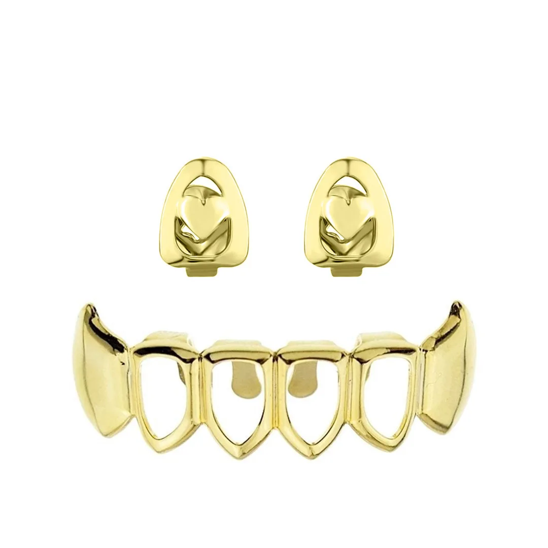 

RACHELZ Hip Hop DIY Zircon Teeth Grillz Fangs Dental Grills 14K Gold Color Plated Tooth Caps Decor For Men Women Jewelry Gift