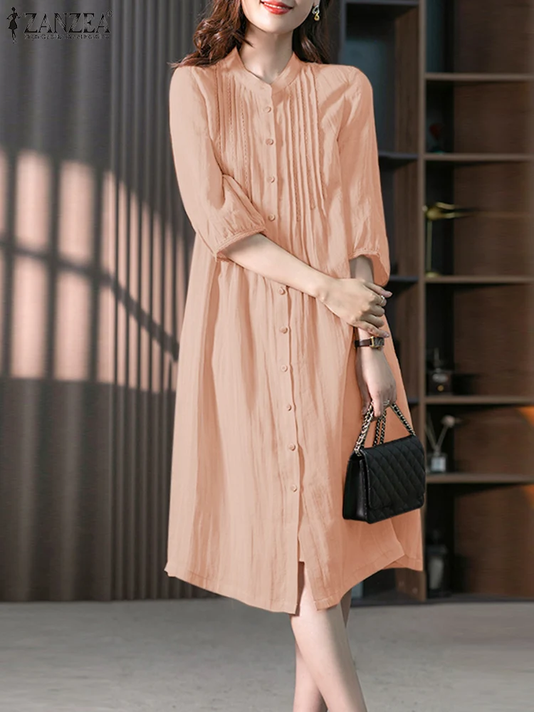 Летнее модное платье-рубашка ZANZEA, женские элегантные кружевные платья, винтажный плиссированный сарафан с круглым вырезом и коротким рукавом, повседневное рабочее платье
Летнее модное платье-рубашка ZANZEA, женские элегантные кружевные платья, винтажный плиссированный сарафан с круглым вырезом и коротким рукавом, повседневное рабочее платье
