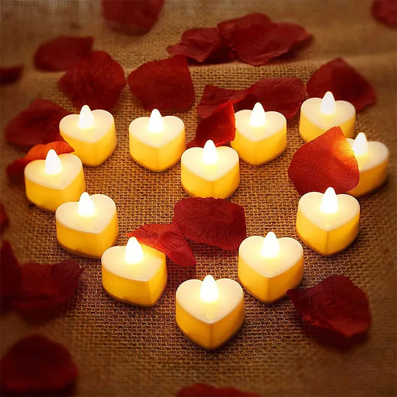 

10PCS Flameless LED Tea Lights Heart Shape Candles Battery Powered Lamp for Valentine's Day Wedding Party Holidays Home Decor