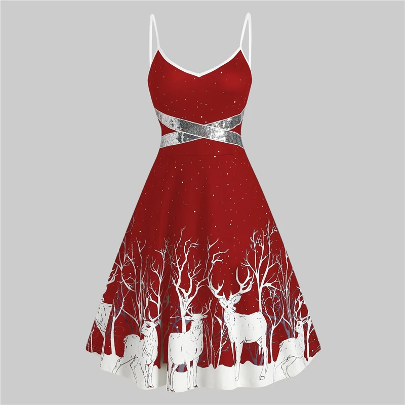 Christmas Print Winter Party Dresses Sequin Patchwork Sleeveless Dress Deer Skater Club Night Dresses
Christmas Print Winter Party Dresses Sequin Patchwork Sleeveless Dress Deer Skater Club Night Dresses