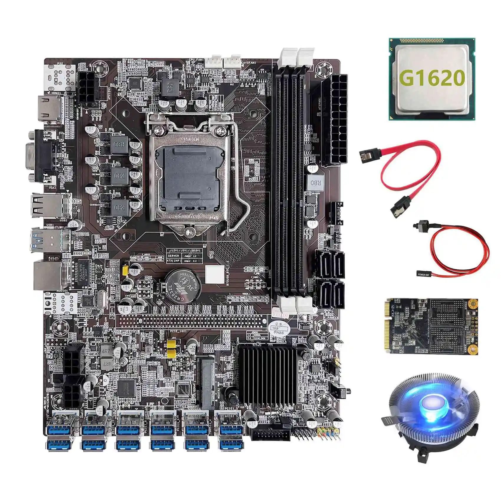Материнская плата B75 ETH для майнинга, 12xusb + G1620 CPU + MSATA SSD 64G + кабель переключения + кабель SATA + вентилятор охлаждения процессора, материнская плата для майнинга BTC
Материнская плата B75 ETH для майнинга, 12xusb + G1620 CPU + MSATA SSD 64G + кабель переключения + кабель SATA + вентилятор охлаждения процессора, материнская плата для майнинга BTC