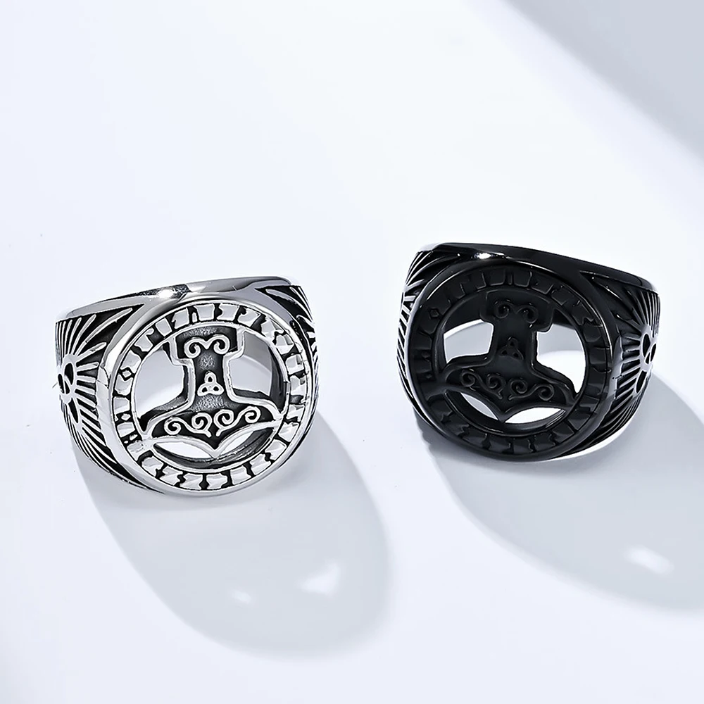 Fashion Vintage Thor hammer Ring For Men Stainless Steel Viking Valknut Ring Biker Rune Amulet Jewelry Gifts Dropshipping
Fashion Vintage Thor hammer Ring For Men Stainless Steel Viking Valknut Ring Biker Rune Amulet Jewelry Gifts Dropshipping