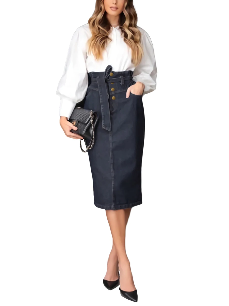 Women s Denim Midi Skirt with Belt Solid Tie High Waist Button Closure Skirt A Line Slim Knee Length Pencil Denim Skirt with
Women s Denim Midi Skirt with Belt Solid Tie High Waist Button Closure Skirt A Line Slim Knee Length Pencil Denim Skirt with