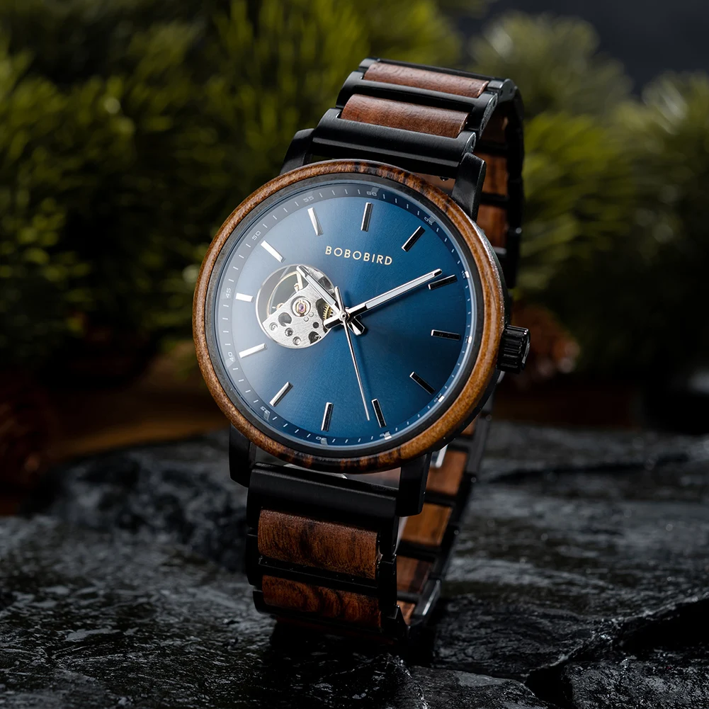 

Wooden Mechanical Watch BOBO BIRD Classic New Men's Automatic Wristwatch Tabby Wood Clock Customized Gift Box Reloj Mecanico