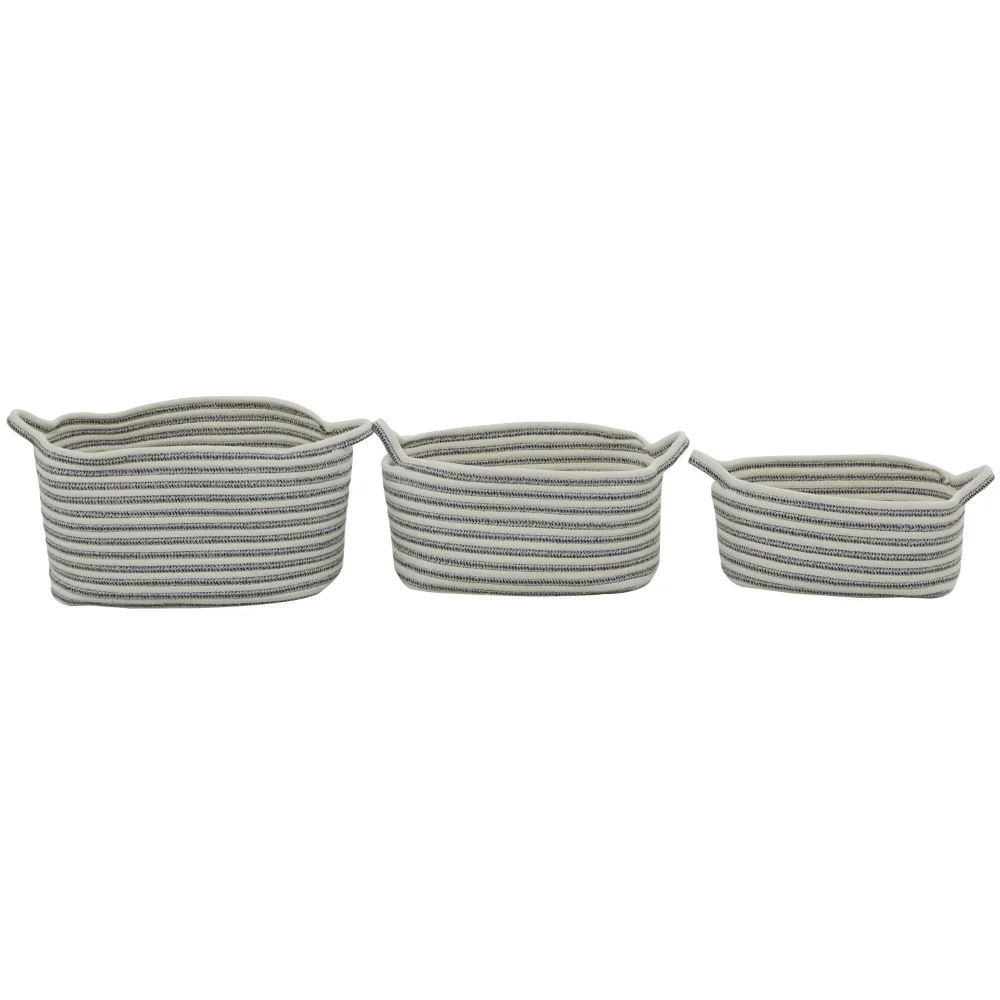 DecMode 10", 9", 7"H Gray Cotton Handmade Storage Basket with Handles, 3-Pieces Coastal Style Deep Setting
DecMode 10", 9", 7"H Gray Cotton Handmade Storage Basket with Handles, 3-Pieces Coastal Style Deep Setting