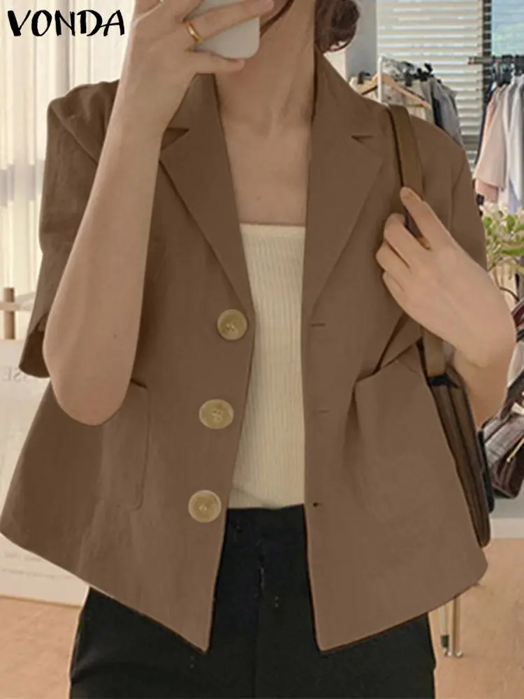 Women Blazer VONDA 2022 Vintage Casual Short Sleeve Lapel Button Office Formal Coat Female Outerwear Veste Femme Oversized
Women Blazer VONDA 2022 Vintage Casual Short Sleeve Lapel Button Office Formal Coat Female Outerwear Veste Femme Oversized