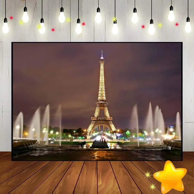 

Eiffel Tower Paris Landmark Global Background Photography Backdrops Party Photo Decoration Baby Shower Banner Birthday Backdrop