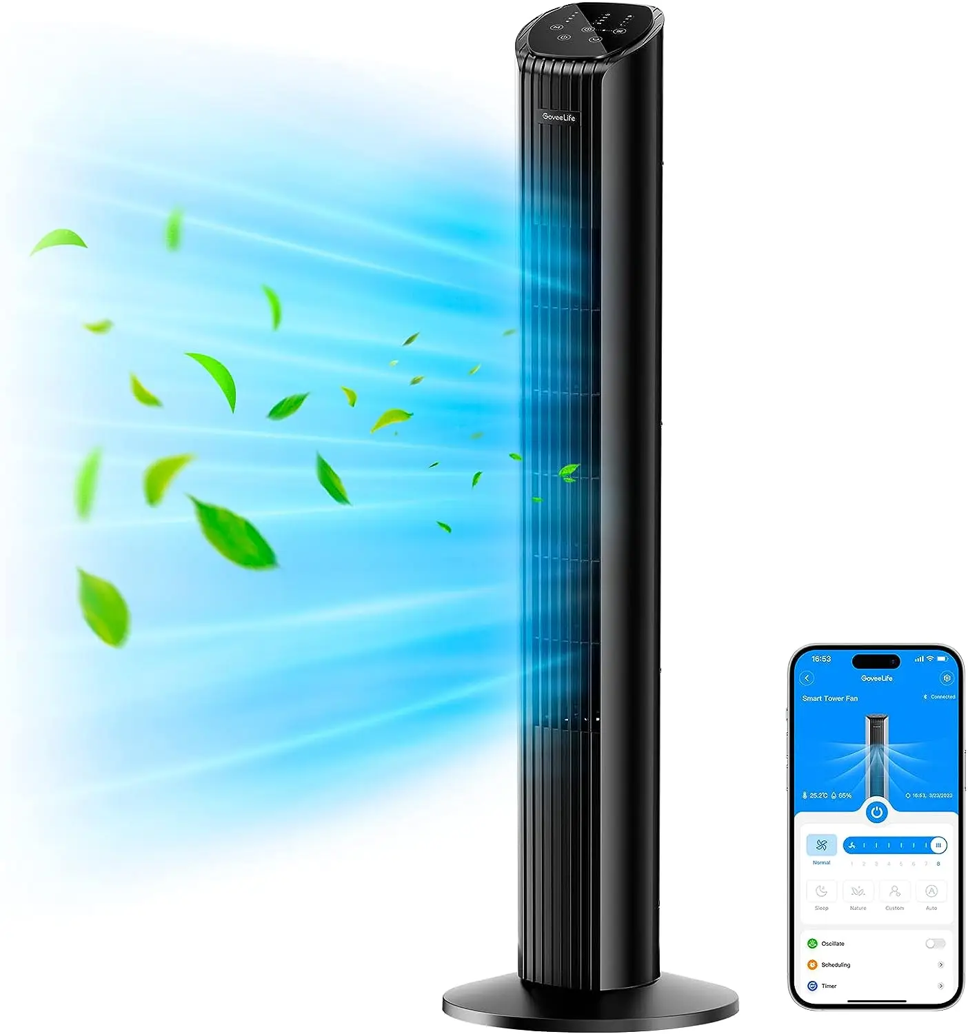 

36'' Smart Fan for Bedroom, Oscillating Fan with Auto-Reflect, Room Fan with 8 Speeds, 4 Modes, 24H Timer with APP, Wor