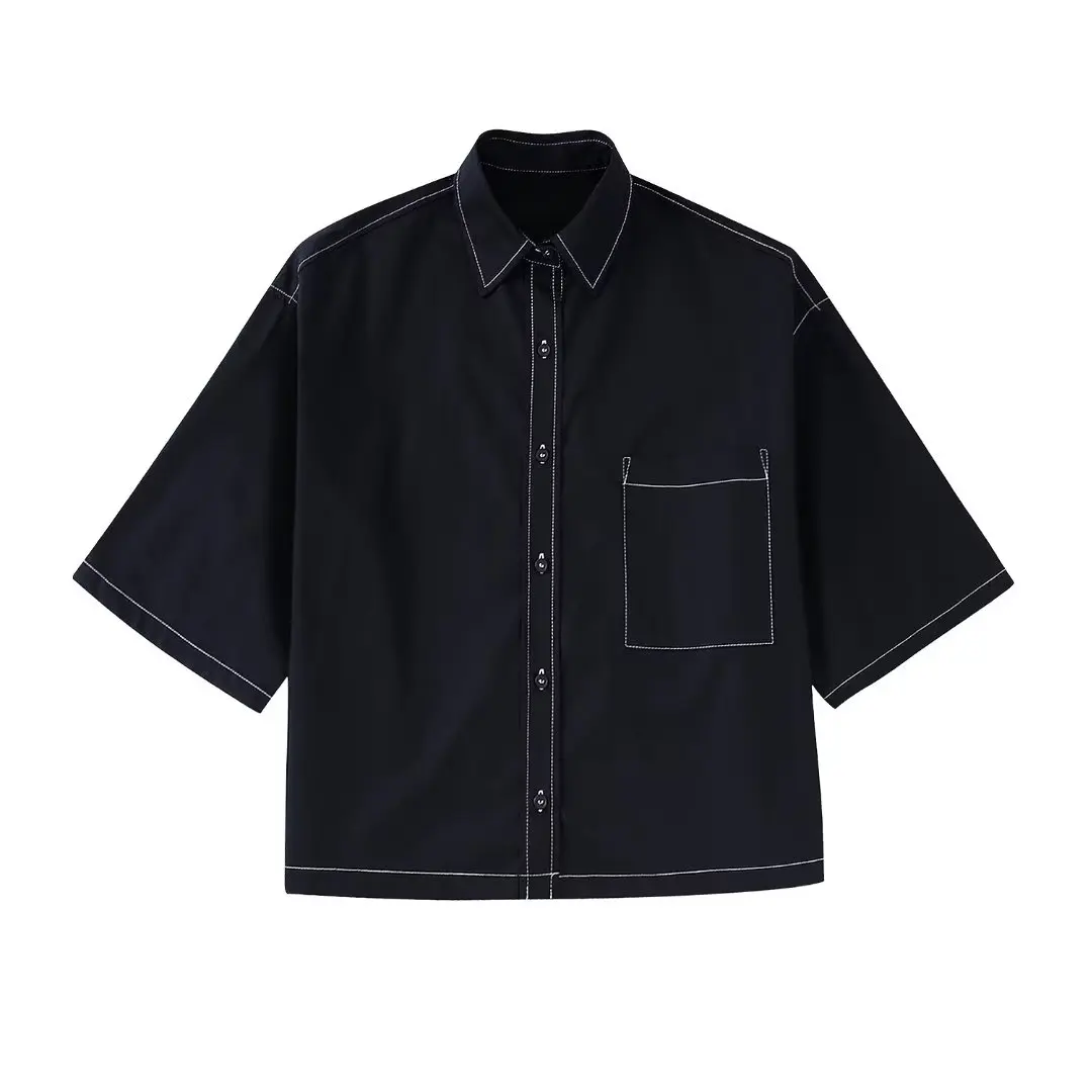 2022 Women Fashion Patch Pocket Topstitching Oversized Shirts Vintage Short Sleeve Button-up Female Blouses Blusas Chic Tops
2022 Women Fashion Patch Pocket Topstitching Oversized Shirts Vintage Short Sleeve Button-up Female Blouses Blusas Chic Tops