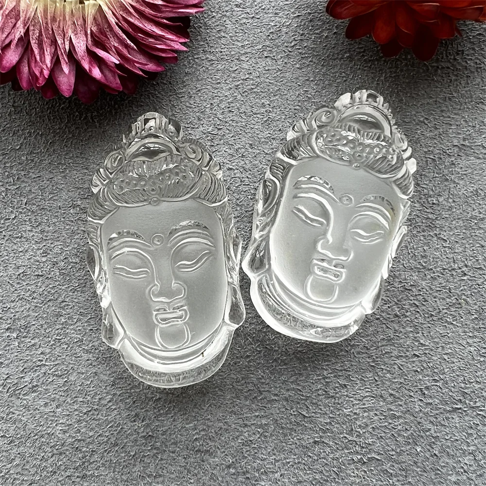 

Natural Clear Quartz Buddha Head Pendant Crystal Carving Laughing Buddha Charm Guanyin Necklace Making for Unisex