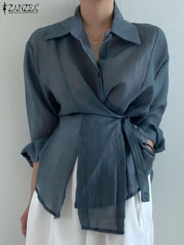 ZANZEA Long Sleeve Fashion Sheer Blouses Loose Casual Tops Tie Waist Lapel Neck Long Chemise See-through Women Summer Shirts
ZANZEA Long Sleeve Fashion Sheer Blouses Loose Casual Tops Tie Waist Lapel Neck Long Chemise See-through Women Summer Shirts