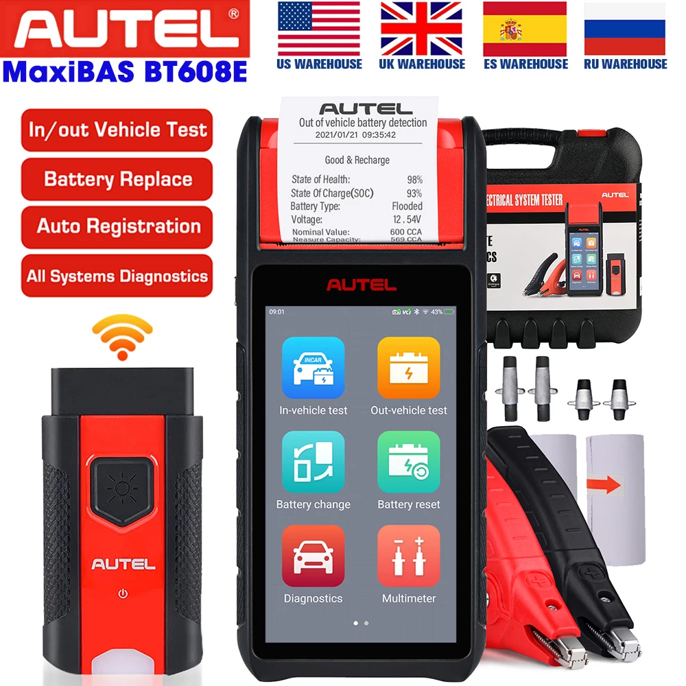 Autel MaxiBAS BT608E автомобильный диагностический сканер для всех систем, сканер OBD2, Термальный фотометр, улучшенный BT508/BT506 
Autel MaxiBAS BT608E автомобильный диагностический сканер для всех систем, сканер OBD2, Термальный фотометр, улучшенный BT508/BT506