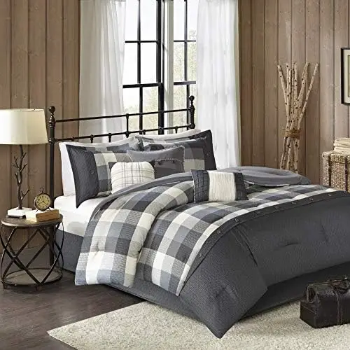 

Park Ridge Comforter Set-Cabin Herringbone Design All Season Down Alternative Cozy Bedding with Matching Bedskirt, Shams, Deco