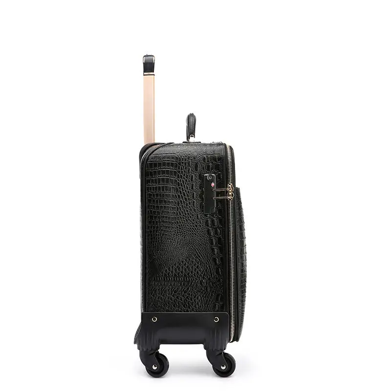 

New Leather alligator suitcase 16/18/20 "business pull rod travel luggage male carry on trolley female travel boarding box