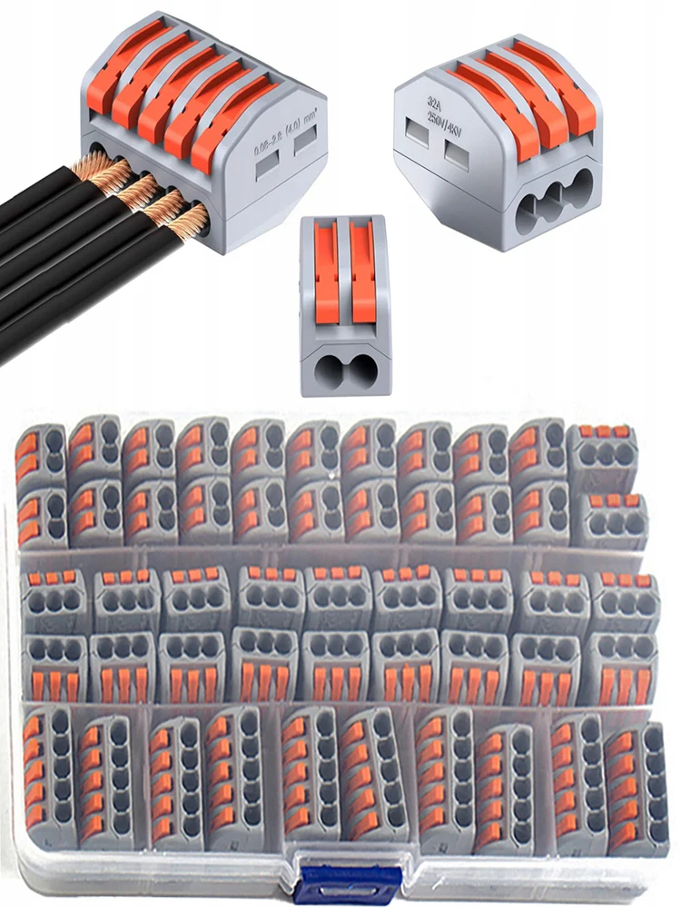 50 шт. Рычажные Проводные гайки-коннекторы. Компактный соединитель для проводов, комплект электрических соединителей с 2, 3, 5 портами для быстрой проводки 28-12 AWG 
50 шт. Рычажные Проводные гайки-коннекторы. Компактный соединитель для проводов, комплект электрических соединителей с 2, 3, 5 портами для быстрой проводки 28-12 AWG