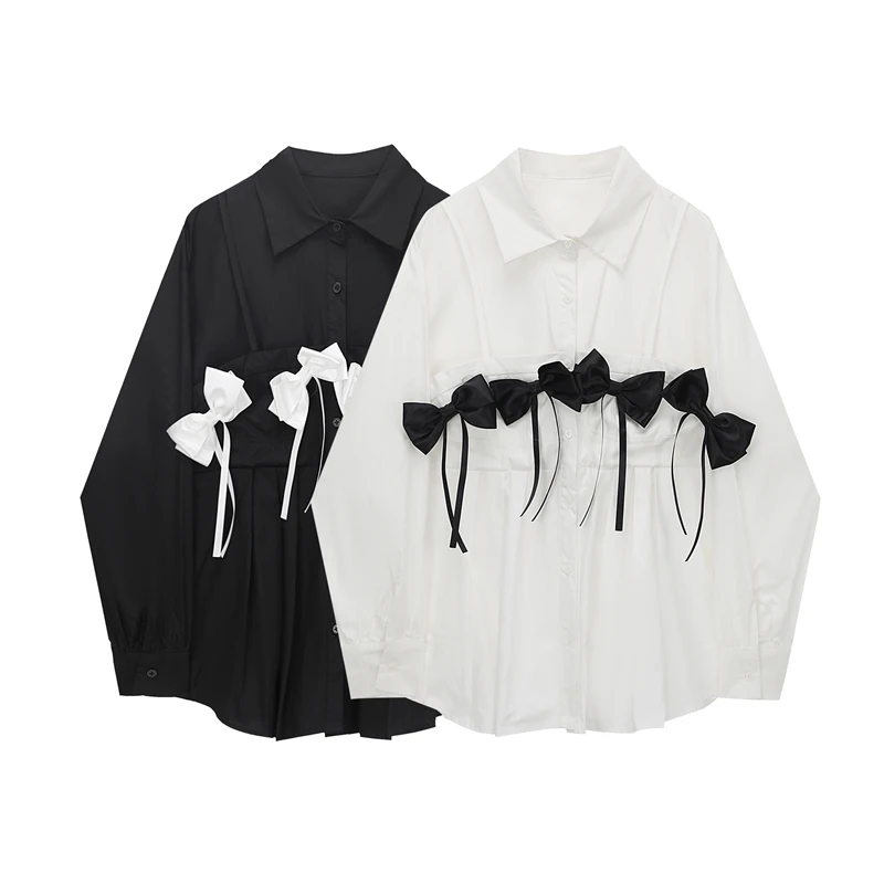 Spring Autumn New Business Female White Blouse Design Fake Two-piece Bow Black Shirt Women's Temperament Loose Long-sleeved Top
Spring Autumn New Business Female White Blouse Design Fake Two-piece Bow Black Shirt Women's Temperament Loose Long-sleeved Top