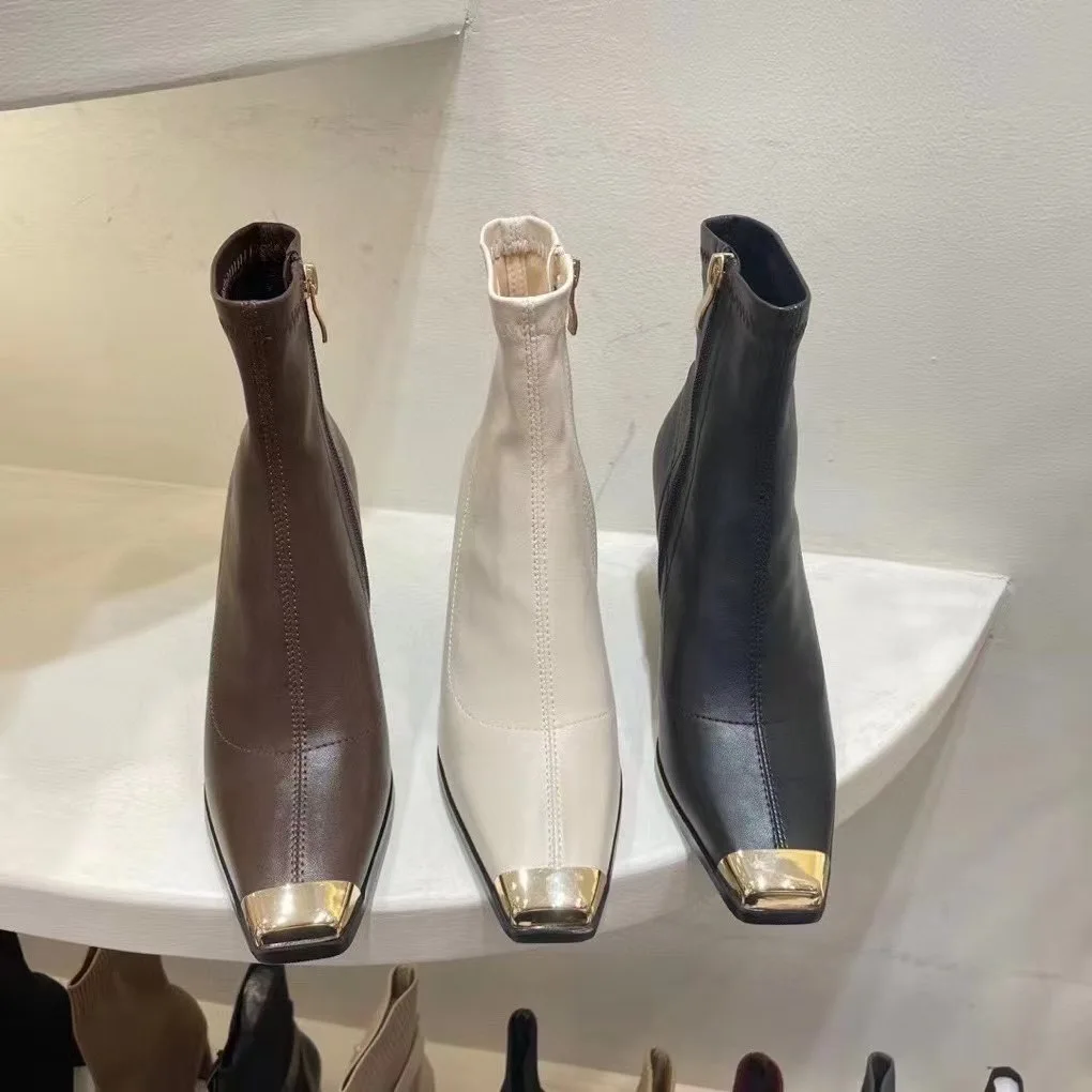 Square Toe Fashion Women Ankle Boots Metal Toe Black Brown Beige Short Booties Thin High Heels Chelsea Booties Stretch Shoes 39
Square Toe Fashion Women Ankle Boots Metal Toe Black Brown Beige Short Booties Thin High Heels Chelsea Booties Stretch Shoes 39