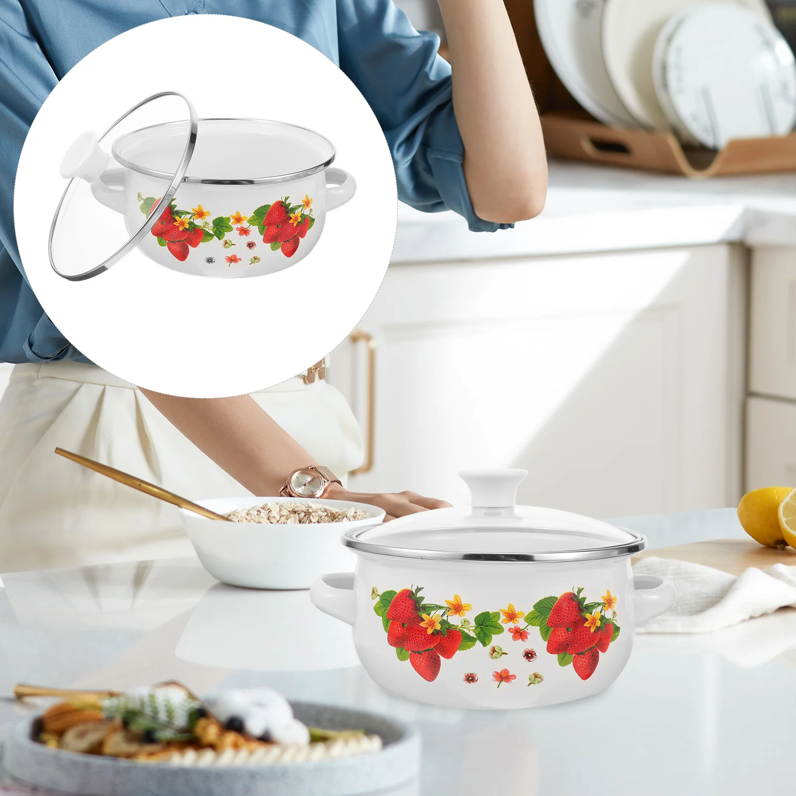 3 Pcs Kitchen Stackable Pot Colorful Flower Enamel Cooking Pots Small Double Handles
3 Pcs Kitchen Stackable Pot Colorful Flower Enamel Cooking Pots Small Double Handles