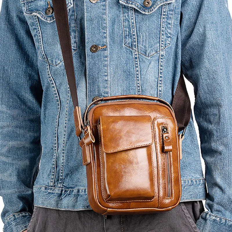 

AETOO 2022 new factory direct selling oil wax leather men's retro bag first layer cowhide portable diagonal cross shoulder busi