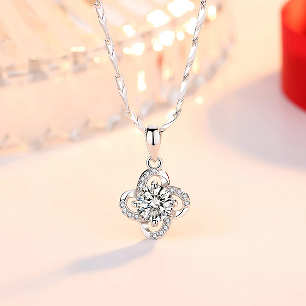 

TKJ 999 Sterling Silver Necklace Female Clavicle Chain Birthday 520 Valentine's Day Gift for Girlfriend Clover Small Pendant