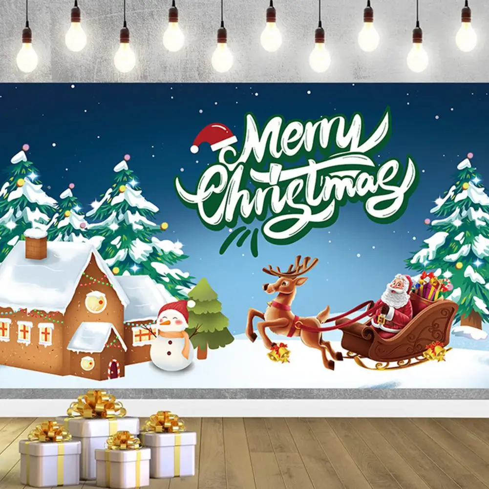 

Christmas Flag Snowflake Flag Festive Christmas Backdrop S Snowman Santa Claus Snowflakes Pattern for Home Decoration