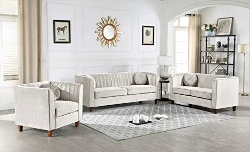 Mid Century Velvet Upholstered Chesterfield Living Room, Loveseat, Silverish Grey
Mid Century Velvet Upholstered Chesterfield Living Room, Loveseat, Silverish Grey