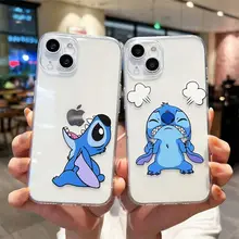 MINISO Stitch Clear Case For iPhone 14 11 12 13 15 Pro MAX 7 8 Plus XR XS SE2 Cute Cartoon TPU Transparent Cover Shell Gifts