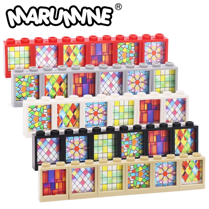 Стеклянное окно Marumine 1x2x2 с принтом 18 шт. 60601 60592 сборка церкви кирпичей
