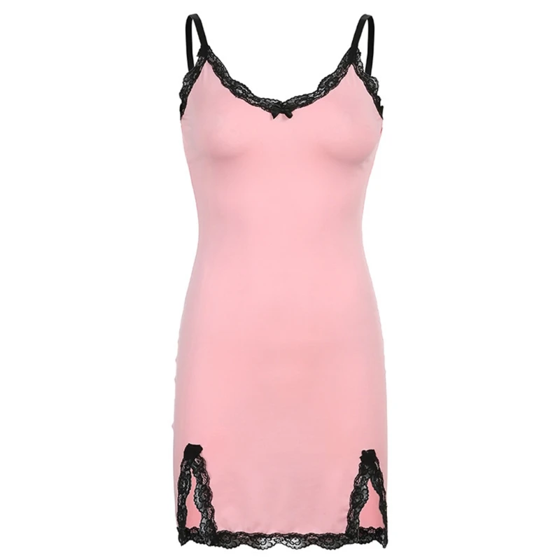 Women Sexy Spaghetti Strap Pink Bodycon Mini Dress V-Neck Black Lace Trim Patchwork Split Hem Harajuku Sleeveless Party Clubwear
Women Sexy Spaghetti Strap Pink Bodycon Mini Dress V-Neck Black Lace Trim Patchwork Split Hem Harajuku Sleeveless Party Clubwear