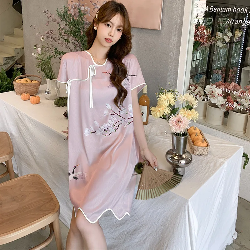 Нижнее белье, ночная рубашка с коротким рукавом, ночная рубашка, Женская атласная одежда для сна, ночная сорочка с цветочным рисунком, домашняя одежда
Нижнее белье, ночная рубашка с коротким рукавом, ночная рубашка, Женская атласная одежда для сна, ночная сорочка с цветочным рисунком, домашняя одежда