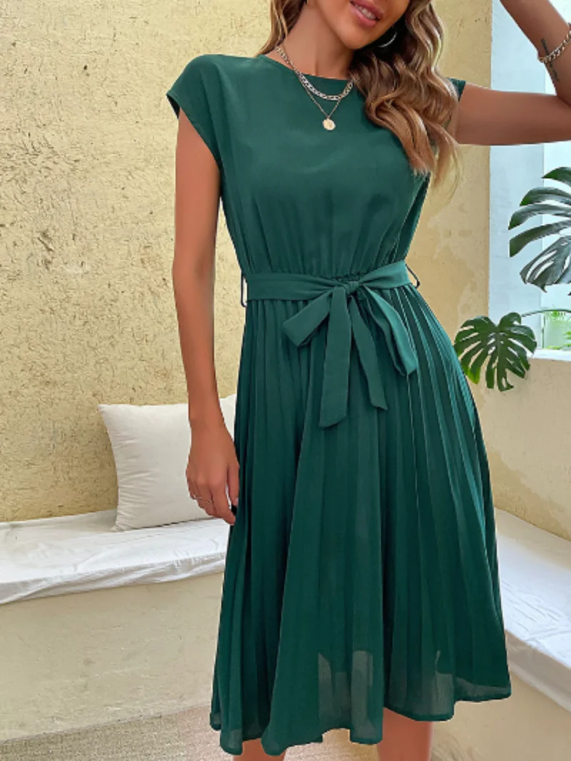 Elegant Women Summer Casual Beach Sundress Short Sleeve Pleated Midi Dress Soild Colour O Neck Tunic Dresses Fashion
Elegant Women Summer Casual Beach Sundress Short Sleeve Pleated Midi Dress Soild Colour O Neck Tunic Dresses Fashion