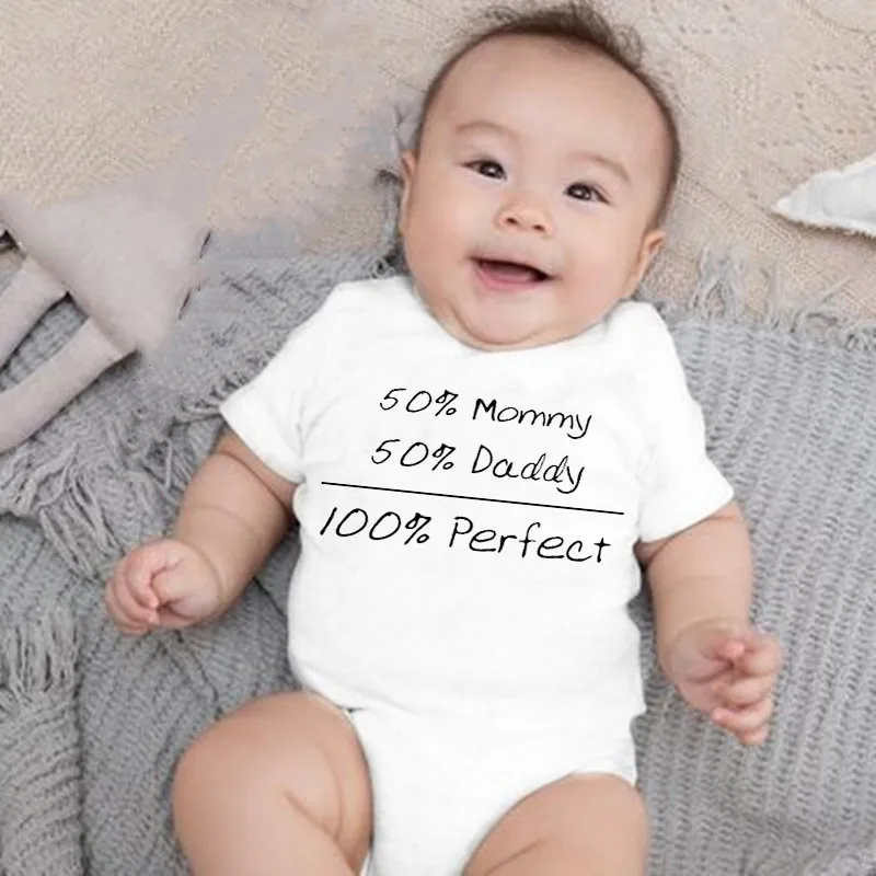 

50% Mommy+50% Daddy=100% Perfect Funny Newborn Romper Infant Jumpsuit Short Sleeve Baby Bodysuit Girl Boy New Born Clothes 0-24M