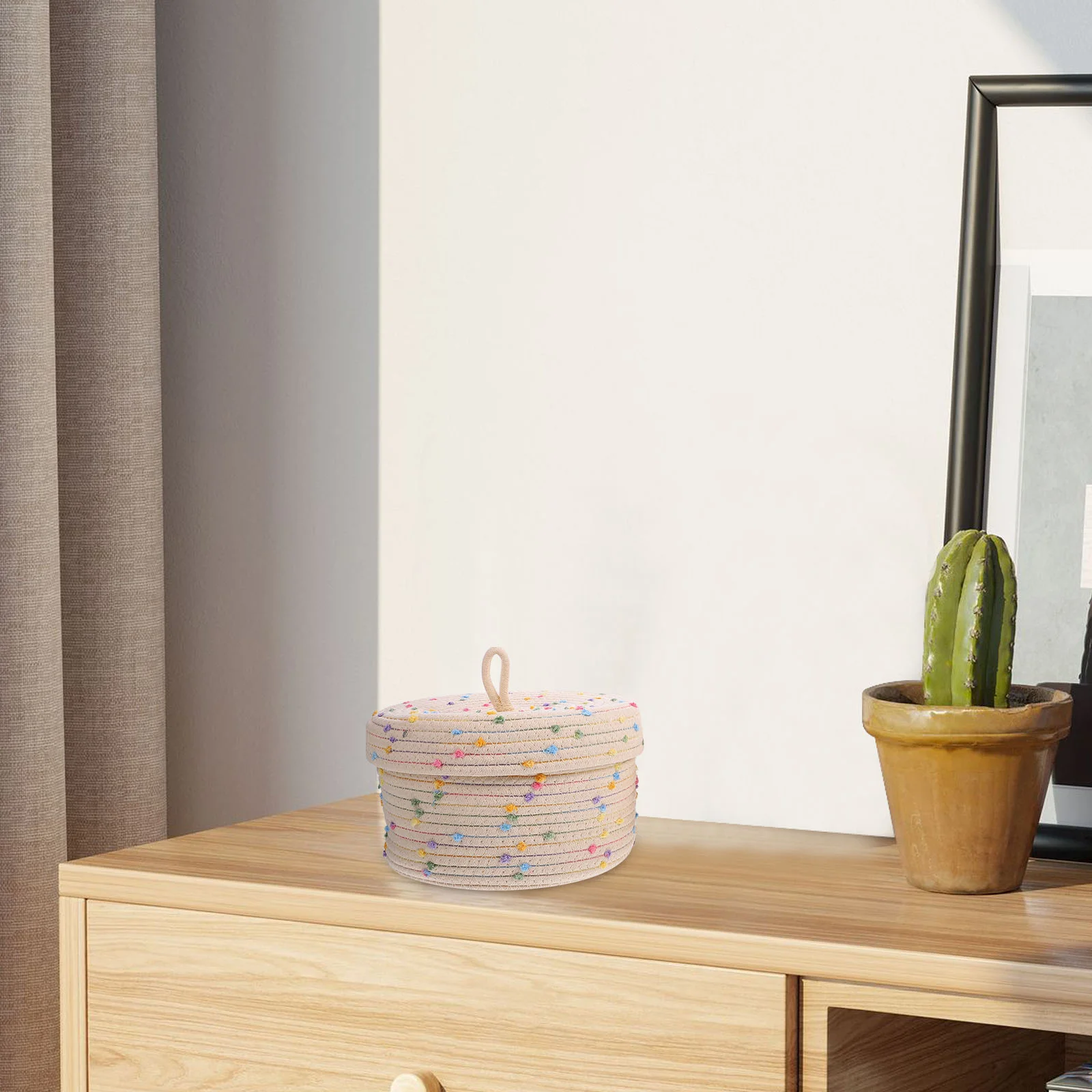 2 Pcs Small Desktop Storage Baskets Home Accessory Color Dots Makeup Cotton Rope Knitted Bedroom Organizer Decorative
2 Pcs Small Desktop Storage Baskets Home Accessory Color Dots Makeup Cotton Rope Knitted Bedroom Organizer Decorative