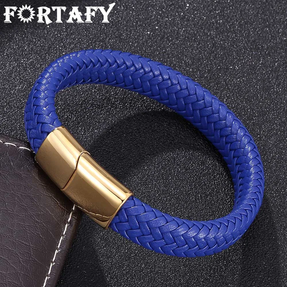 FORTAFY Jewelry Men Blue Braided Leather Rope Handmade Bracelet Golden Magnetic Buckle Bangles Stainless Steel Wristband FR0231
FORTAFY Jewelry Men Blue Braided Leather Rope Handmade Bracelet Golden Magnetic Buckle Bangles Stainless Steel Wristband FR0231