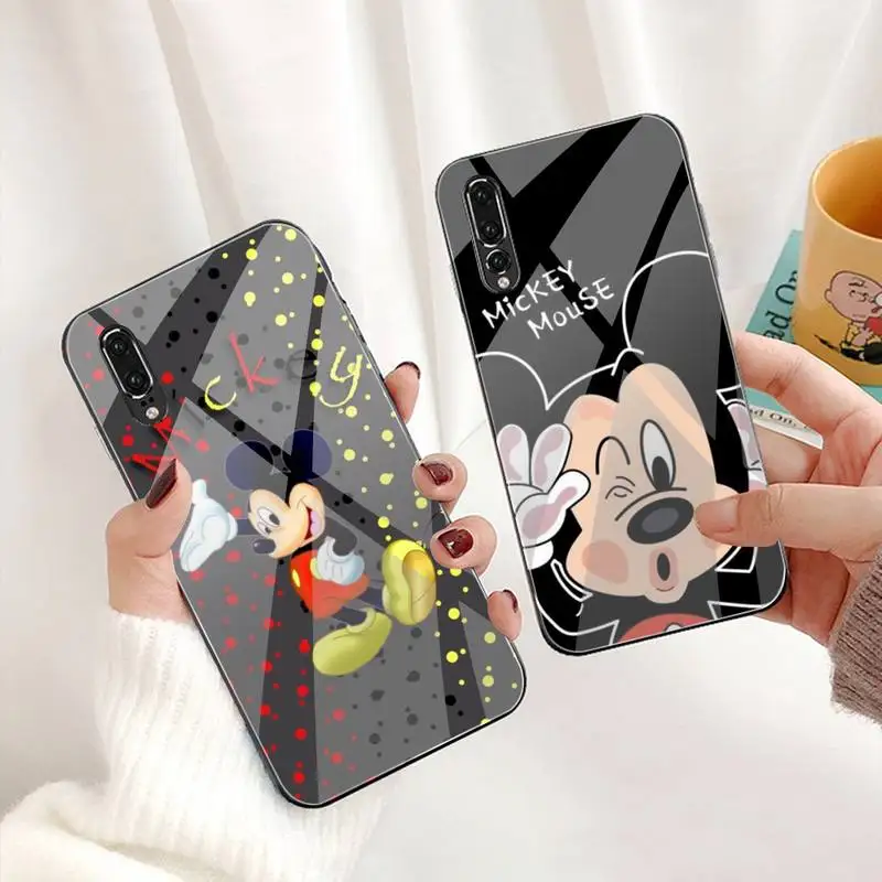 

Cartoon Mickey Minnie Mouse Phone Case Tempered Glass For Huawei P30 P20 P10 lite honor 7A 8X 9 10 mate 20 Pro