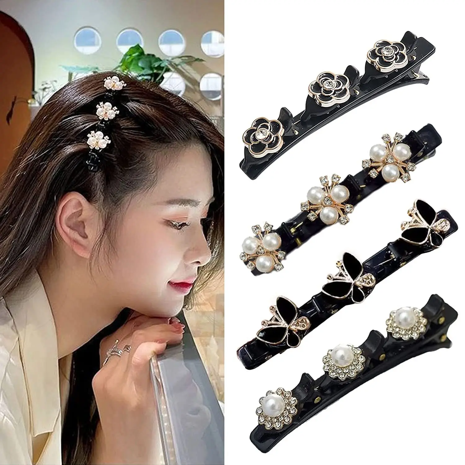 Pearl Bangs Hair Clip Black Headwear Ladies Girls Fixed Shape Clip Tooth-shaped Flower Braided Hair Duckbill Clip Hair finishing
Pearl Bangs Hair Clip Black Headwear Ladies Girls Fixed Shape Clip Tooth-shaped Flower Braided Hair Duckbill Clip Hair finishing