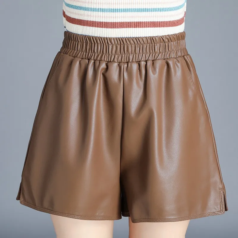 Шорты женские из искусственной кожи, эластичные с завышенной талией и широкими штанинами, модные пикантные повседневные кожаные, большие размеры, на осень
Шорты женские из искусственной кожи, эластичные с завышенной талией и широкими штанинами, модные пикантные повседневные кожаные, большие размеры, на осень