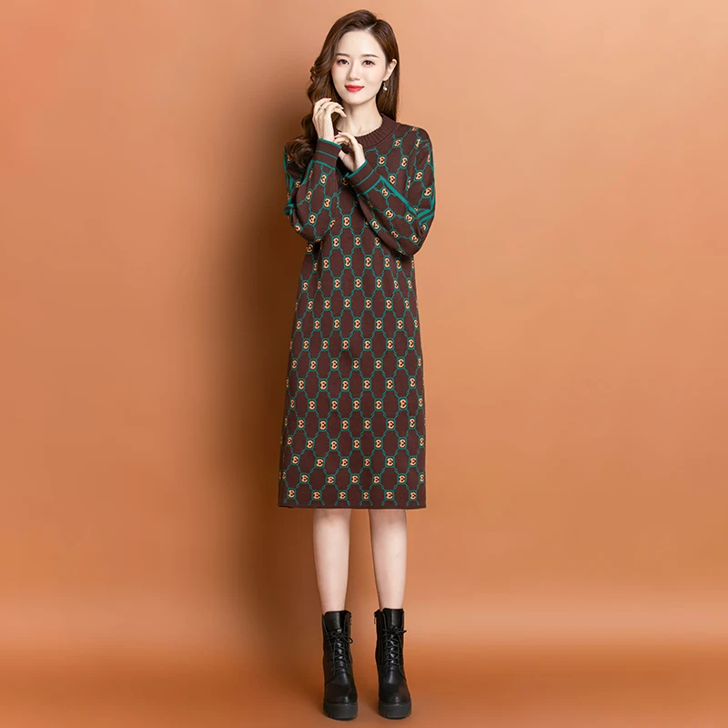 

Women's Korean Style Wool Knitted Dress Autumn/Winter 2022 Loose Tight Jacquard Wool Dress Casual Party Sweater Skirt Vestidos