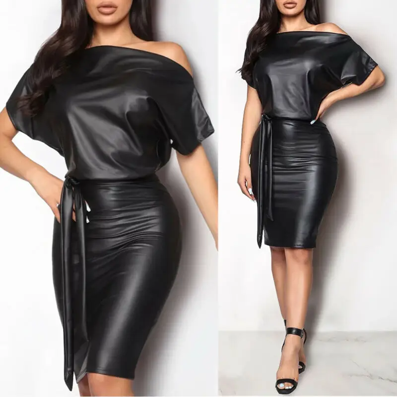 European and American Women's Sexy Solid Color PU Leather Diagonal Shoulder Leather Dress Temperament Women's Leather Skirt
European and American Women's Sexy Solid Color PU Leather Diagonal Shoulder Leather Dress Temperament Women's Leather Skirt