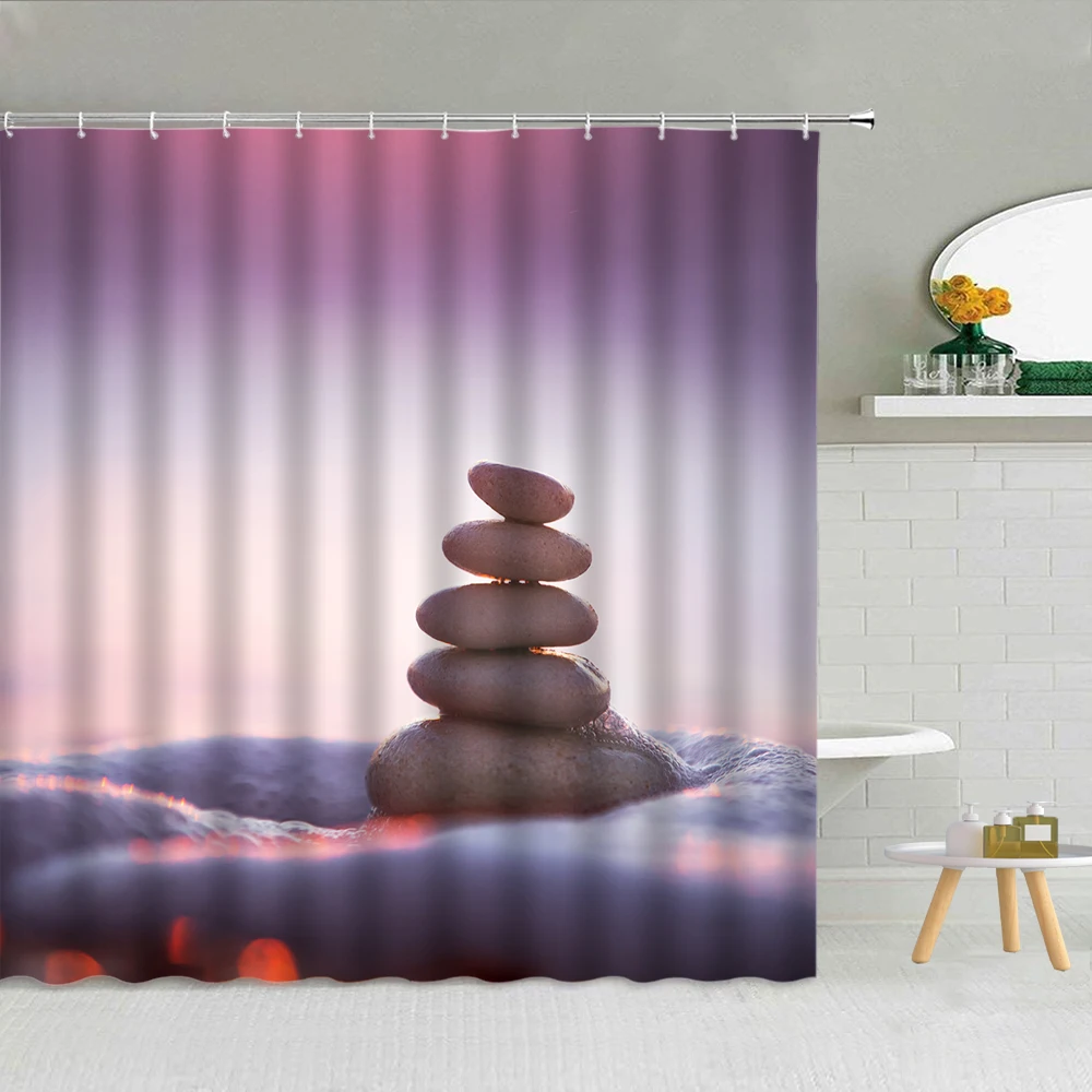 

Stone Lotus Creek Bamboo Landscape Shower Curtain High Quality Frabic Bathroom Supplies With Hooks Cloth Curtains Washable