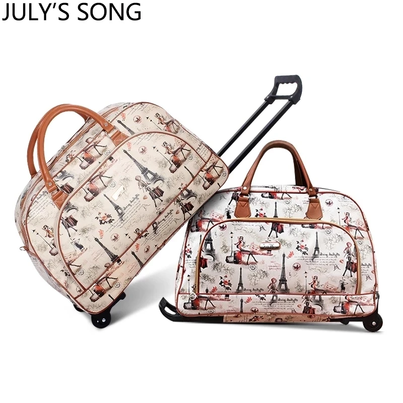JULY'S SONG Women Travel Bag Trolley Suitcase PU Leather Large Capacity Waterproof Print Luggage Duffle Bag Men Tote on Wheels 
JULY'S SONG Women Travel Bag Trolley Suitcase PU Leather Large Capacity Waterproof Print Luggage Duffle Bag Men Tote on Wheels