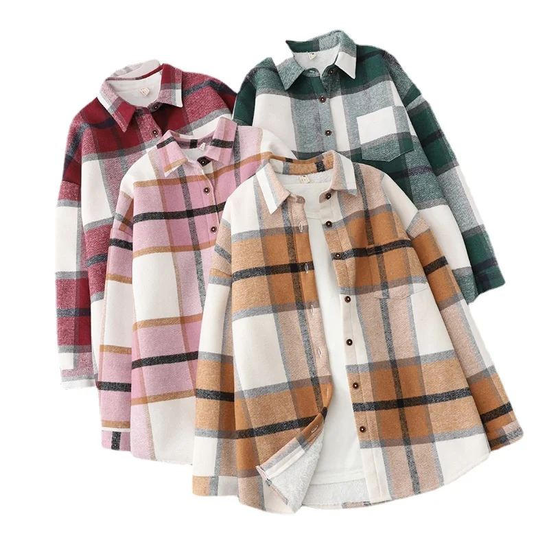 Retro Plaid velvet shirt jackets women coat winter new casual thick warm shirt jacket long sleeve woman tops jackets Street
Retro Plaid velvet shirt jackets women coat winter new casual thick warm shirt jacket long sleeve woman tops jackets Street