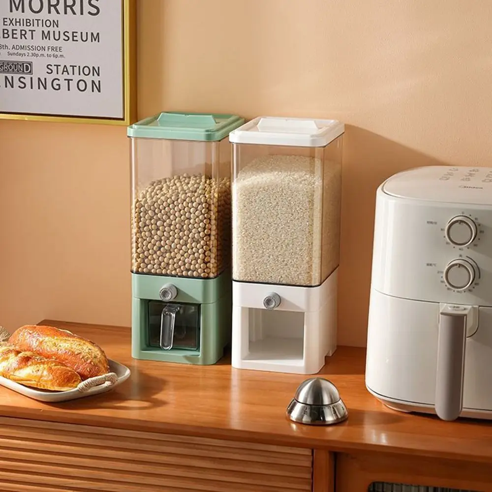 

PP Rice Bucket Moisture Proof Press Green Grain Dispenser with Lid Cereal Dispenser for Kitchen