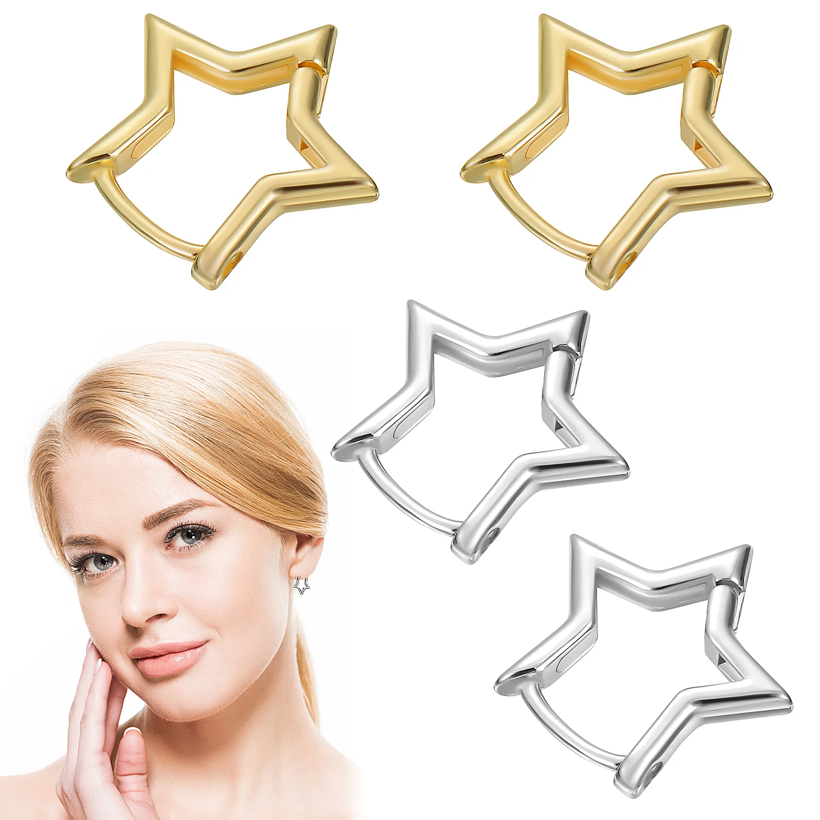 2 Pairs of Star Earrings Minimalist Hoop Earrings Geometric Star-shaped Small Earring Buckles for Women Girls
2 Pairs of Star Earrings Minimalist Hoop Earrings Geometric Star-shaped Small Earring Buckles for Women Girls