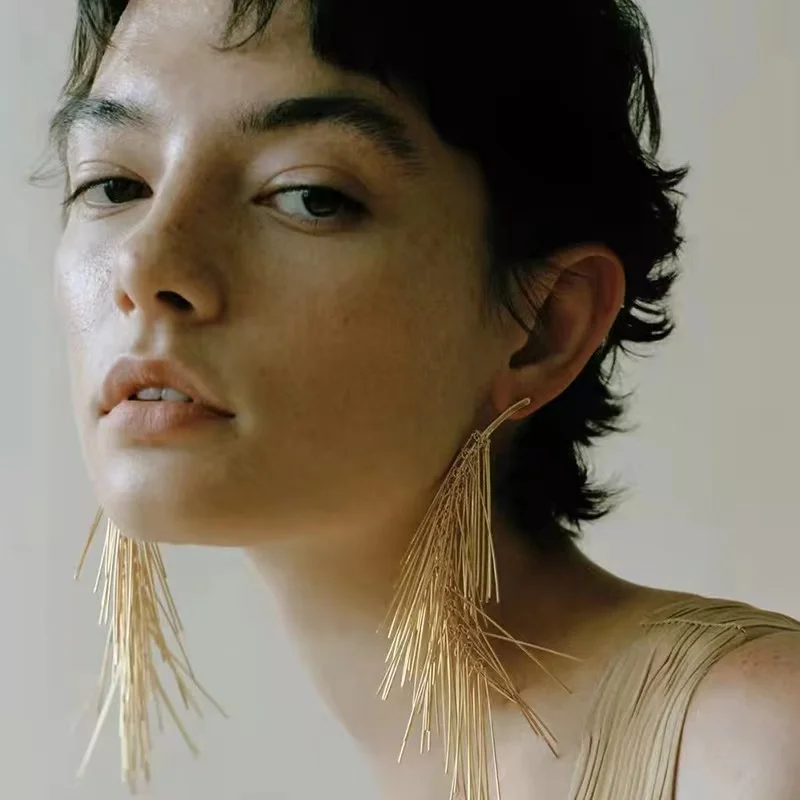 JICAI Designer Collection Jewelry Gold Pine Needle Earrings Wheat Fringe Metal Tassel Earrings Exaggerated Earrings for Women
JICAI Designer Collection Jewelry Gold Pine Needle Earrings Wheat Fringe Metal Tassel Earrings Exaggerated Earrings for Women
