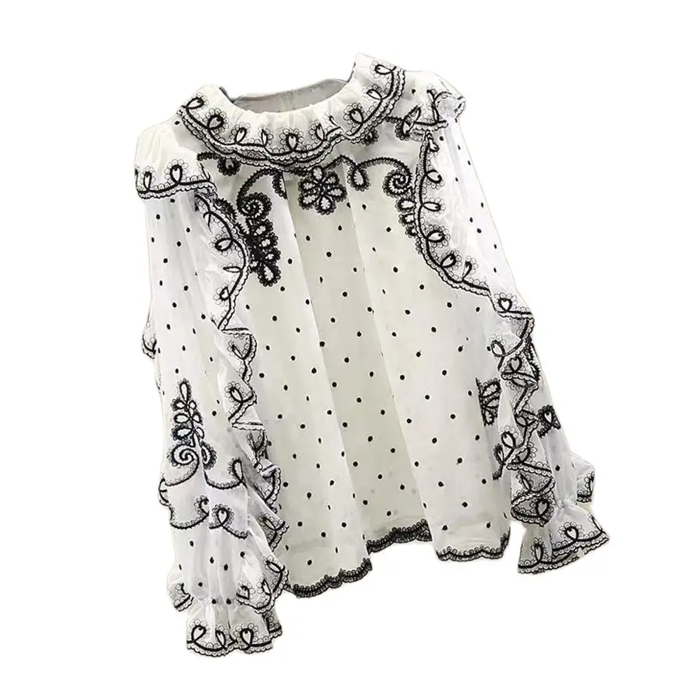 Design Embroidered Lace Shirt for Women Design Ruffled Collar Long Sleeve Loose Vintage Elegant Women Blouse French Style Blusas
Design Embroidered Lace Shirt for Women Design Ruffled Collar Long Sleeve Loose Vintage Elegant Women Blouse French Style Blusas