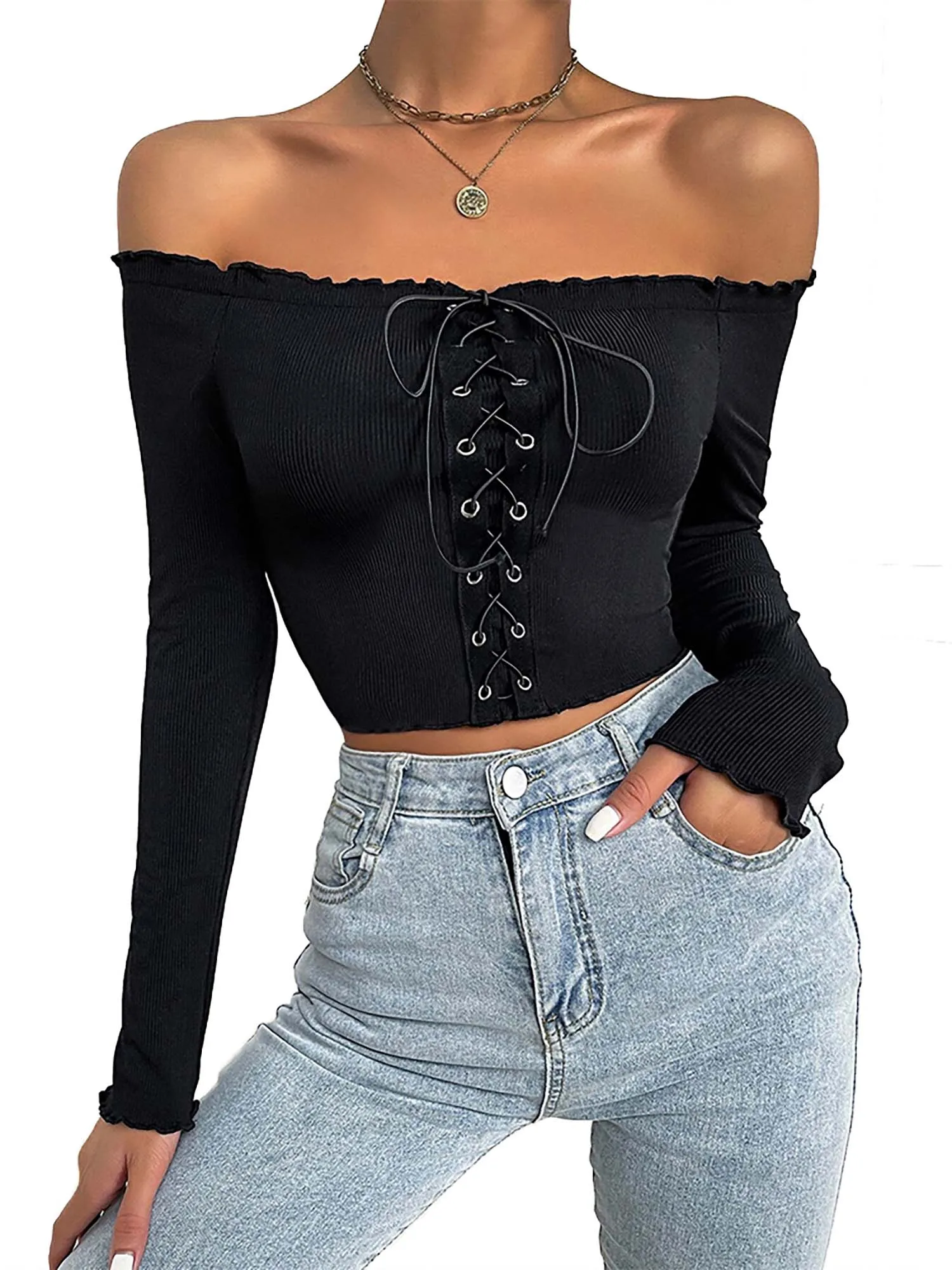 Women Sexy Basic Pullover Cutaway Casual Long Sleeve Spring Spliced Slash Neck Cold Shoulder Sleeve Solid Color Bandage Crop Top
Women Sexy Basic Pullover Cutaway Casual Long Sleeve Spring Spliced Slash Neck Cold Shoulder Sleeve Solid Color Bandage Crop Top