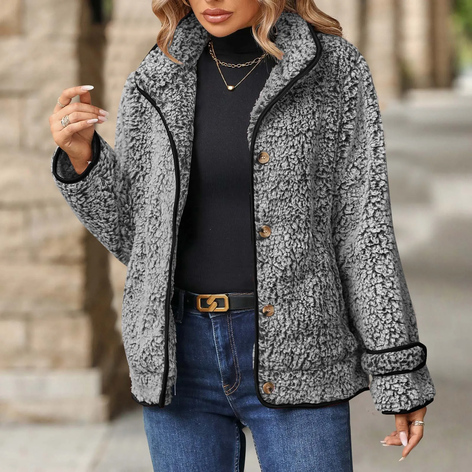 Женское однобортное флисовое пальто с длинным рукавом и отложным воротником
Женское однобортное флисовое пальто с длинным рукавом и отложным воротником