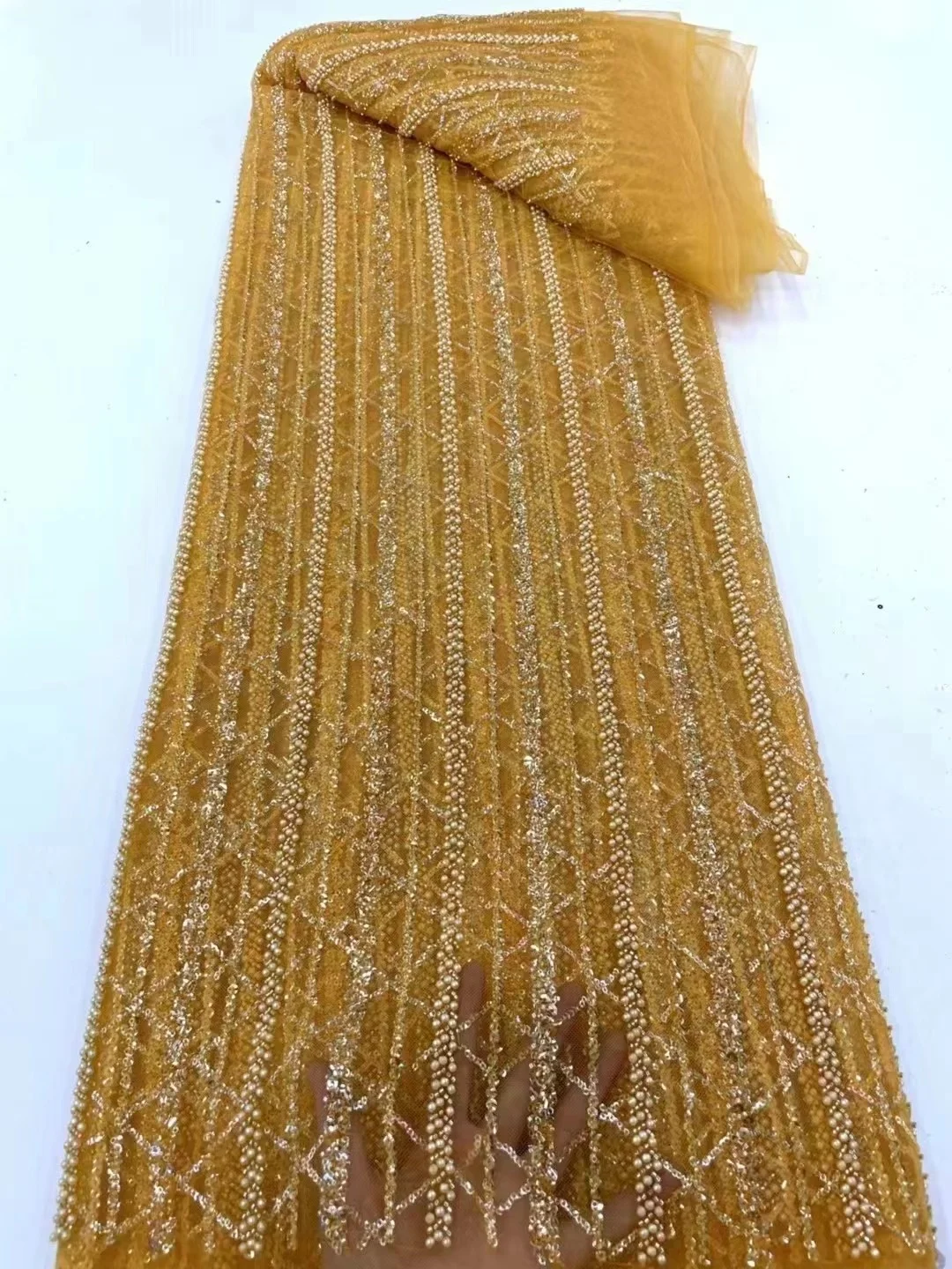 Gold African Lace Fabric 2023 High Quality Lace Material Nigerian French Sequins Beaded Beads Lace Fabric For Wedding Dress Sew
Gold African Lace Fabric 2023 High Quality Lace Material Nigerian French Sequins Beaded Beads Lace Fabric For Wedding Dress Sew